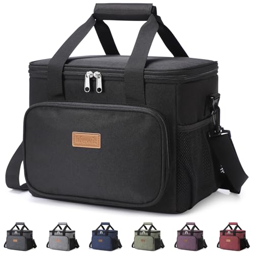 Lifewit Large Lunch Bag, Insulated Lunch Box, Soft Cooler Cooling Tote for Adult Men Women, Black 24-Can (15L) - color: Black, size: Large(15L)