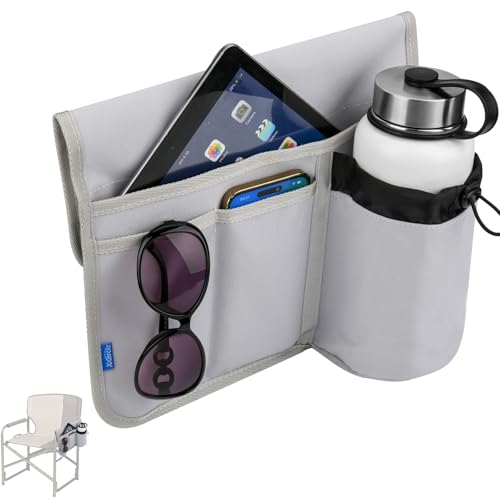 Xxerciz Beach Chair Cup Holder, Camping Chair Armrest Drink Organizer with Easily Attached Hook and Loop Strap, Universal Chair Accessory for Water Bottle, Sunglasses, Phone, Tablet, etc. (Gray) - color: Gray