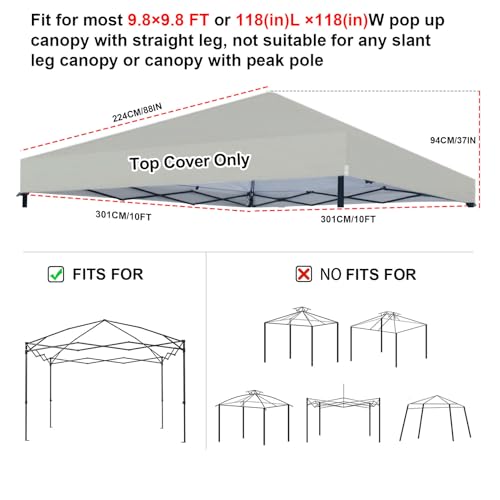 Joramoy 10×10 Canopy Replacement Top Only, Waterproof Pop Up Canopy Tent Top Cover with Ropes, Instant Canopy Top Sunshade Sliver Coated for Outdoor Garden Patio Camping (Beige) - color: Beige, size: 118"×118" Top Only(301×301cm）