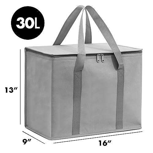 Carrywell (Not Made In China) Insulated Reusable Grocery Bags 2-Pack, Catering and Delivery Bag For Hot and Cold Food, Collapsible Thermal Tote For Doordash - color: Gray, size: 2 pack, style: XL Insulated