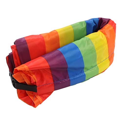 Inflatable Sofa, Portable Inflatable Lounger Couch with Tear 190T Polyester Fabric, No Pump Needed Wind Fill Design, Includes Storage Bag for Camping Garden (Rainbow) - color: Rainbow