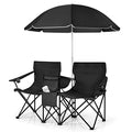 LUARANE Folding Double Camping Chair, Outdoor Picnic Chairs w/Removable Umbrella, Mini Table, Cup Holder & Carrying Bag, Portable Camping Loveseat for Patio, Pool, Lawn, Beach, Park (Black) - color: Black