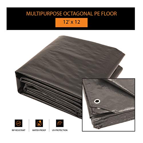 Alvantor Heavy Duty Tarp Waterproof 6'-10'-12'-15' Tarpaulin Ground Trailer with Rust Grommet Weather Resistant Cover Outdoor Camping 10 Mil Thick PE Floor Lightweight Mat - style: 12'x12'
