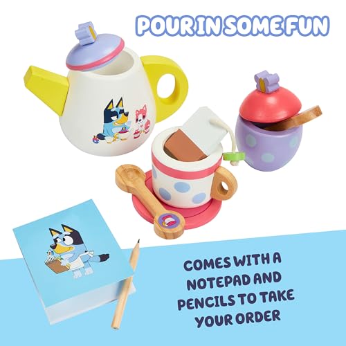 8th Wonder Bluey Toys Wooden Tea Party Set, 18-Piece Durable Toy Tea Set with Tray, Teapot, Teaspoons, and More, Pretend Play for Toddlers of Ages 3+ - style: Tea Party Set