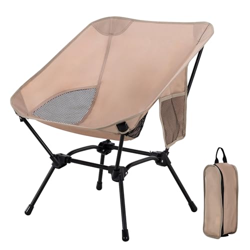 Camping Chair Portable Lightweight Camping Chairs for Adults Foldable 600D Oxford Ultralight Backpacking Chair with Breathable Mesh and Pocket for Outdoor Travel Hiking,Beige - color: Beige
