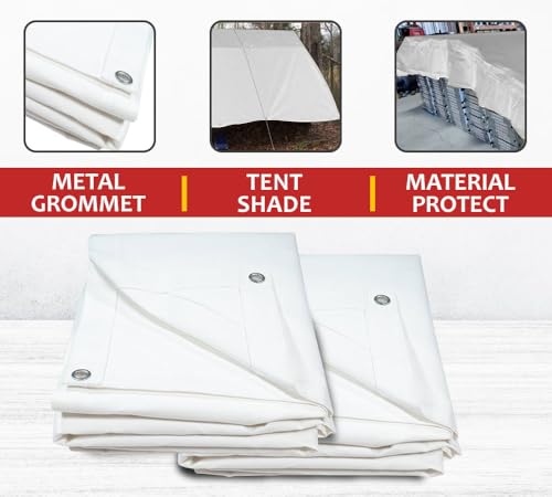 Mytee Products 6' x 8' White Canvas Tarp 12oz - Water Resistant & Breathable - Heavy Duty Tarps - Multipurpose Tarpaulin Cover for Camping Tent - color: White (1 Pc), size: 6' x 8'