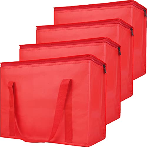 Bodaon 4-Pack Insulated Reusable Grocery Bag, X-Large Cooler Bag for Picnic, Food Delivery Bags, Insulated Pizza Delivery Bags, Red - color: Red, size: X-Large