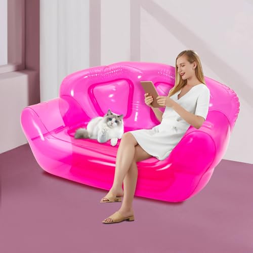 Inflatable Sofa Blow UP Chairs Couch Lounger Portable Air Inflatable Couch Inflatable Double Person Sofa for Indoor Living Tent Camping Outdoor Activities (Red)
