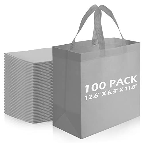 Reginary 100 PCS Reusable Totes Bags - Non Woven Grocery Handle Bags for Shop Events & Retail Store(Gray) - color: Gray