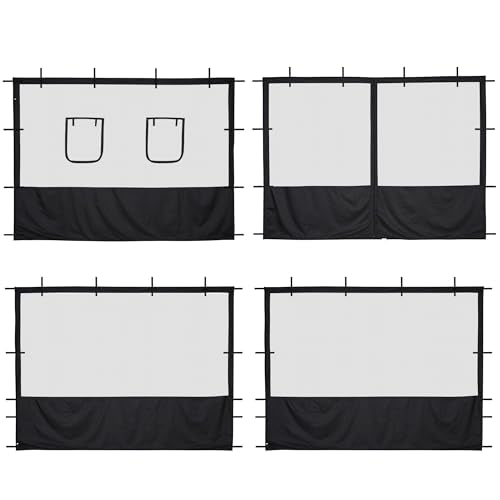 Yescom 16Pcs Pop Up Canopy Half Mesh Sidewall with Window 10x10Ft for Food Booth Commercial Vendor Shelter Mesh Enclosures Screened Walls - color: Black-4 sets, size: 10x10 Ft