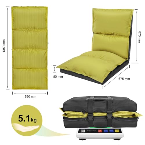 XK Foldable Camping Floor Lounge Padded Chair Couch for Outdoor Travel - color: Light Green
