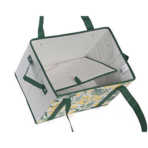 Reusable Grocery Bags Set Shopping Box with Reinforced Bottom Heavy Duty Premium Collapsible Foldable with Long Handles Storage Boxes Eco Friendly Bins Cubes Spring (Set of 3) - color: Springflowers