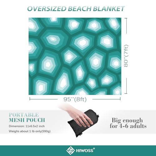 Beach Blanket Waterproof Sandproof Oversized 95”x 80”,Sand Free Beach Mat with Corner Pockets,Portable Mesh Bag for Travel and Outdoor Camping (Dreamsea) (Ombre Green) - color: Ombre Green