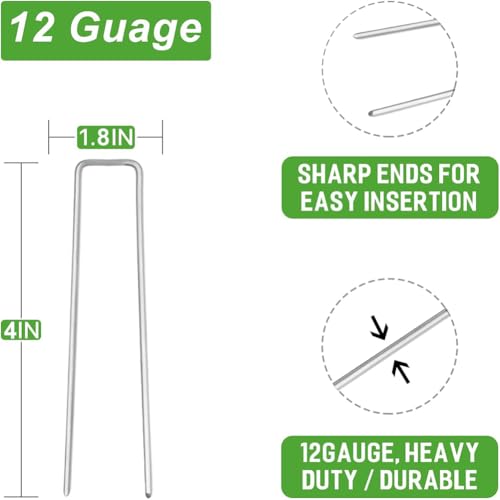 Petgrow 6 Inch Garden Stakes Galvanized Landscape Staples,U-Type Turf Staples for Artificial Grass, Rust Proof Sod Pins Stakes for Securing Fences Weed Barrier,Outdoor Wires Cords Tents Tarps,100 - size: 100 Pack