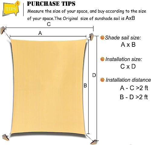 Rectangle Sun Shade Sail Canopy, 6' x 8' Patio Shade Cloth Outdoor Cover - Sunshade Fabric Awning Shelter for Pergola Backyard Garden Carport (Sand) - color: Sand, size: 6' x 8' Rectangle