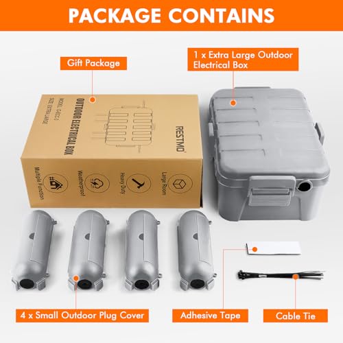 RESTMO 5-Piece Outdoor Waterproof Electrical Box Set – 12.5" x 8.5" x 5" Large & 7.1" x 2.3" x 2.3" Small, Weatherproof Boxes for Power Strip, Outlet, Plug, Socket, Timer, Holiday Light, Light Gray - color: Light Gray