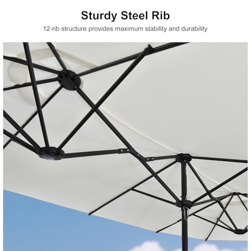 PURPLE LEAF 13ft Patio Market Umbrella with Base Double-Sided Rectangle Outdoor Table Sun Umbrellas with Crank 12 Heavy Duty Sturdy Ribs for Pool Beach Deck Backyard Cream - color: Cream, size: 13' X 7'