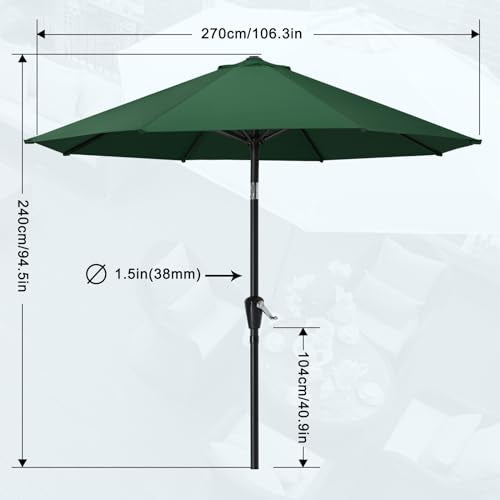 MASTERCANOPY 9FT Patio Umbrella with Push Button Tilt and Crank, Outdoor Market Umbrella with 8 Sturdy Ribs, UV Protection & Waterproof for Garden, Deck, Backyard, Pool (Forest Green) - color: forest green, size: 9FT