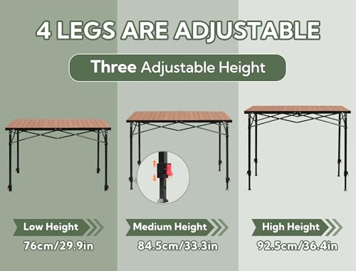 Join Nature Portable Outdoor Adjustable Height Camping Table, Large for 2-6 Person, Foldable Roll-up Aluminum Camp Table with Carry Bag for Picnic, Camp, Sturdy, Stable, Loads 220 Lbs - color: Nature
