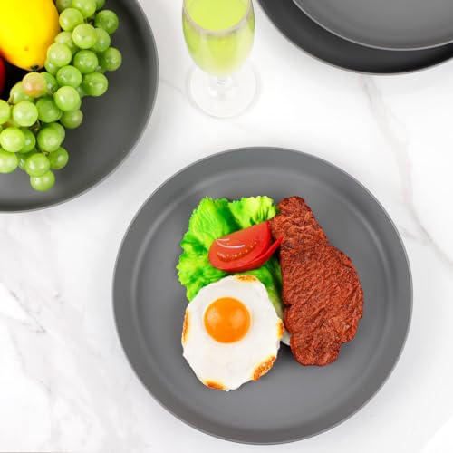 EI 18pcs Dark Grey Wheat Straw Plates Set,Unbreakable Deep Dinner Plates,Reusable Heavy Duty Plastic Plate,Lightweight Salad Plate for Camping,Kitchen,Picninc - color: Dark Grey Wheat Straw Plates