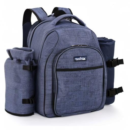 Apollo Walker Picnic Backpack Bag for 2 Person with Cooler Compartment, Detachable Bottle/Wine Holder, Fleece Blanket, Plates and Cutlery Set (2 Person, Navy) - color: Navy, size: 2 Person