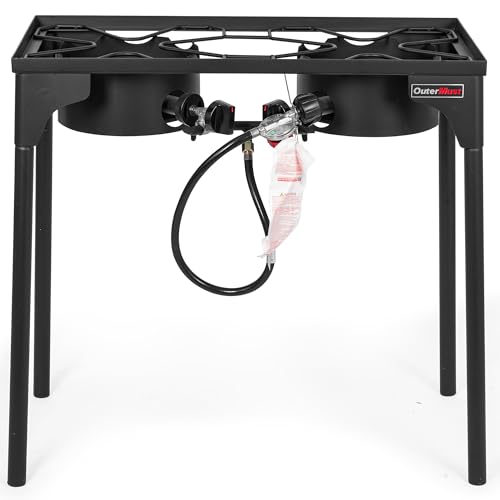 OuterMust 2 Burner Propane Gas Stove with 0-3 PSI Adjustable Regulator and Removable Legs Gas Burners for Cooking Perfect for Home Brewing, Seafood Boil and Camping - size: Dual Burner - Standard