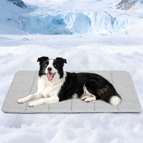 Cooling Dog Mat Q-Max>0.5 - Rapid Cooling Tech, Thin Breathable Crate Pad, Portable Washable Summer Mat, Chill Soothing Fabric - 35"x23" Large Dog, Grey - color: Grey, size: 35"L x 23"W x 0.8"H