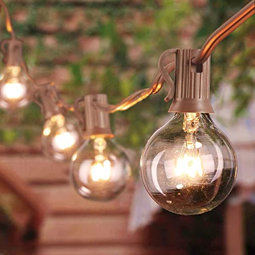 Abeja 50Ft Outdoor Patio String Lights with 53 Clear Globe G40 Bulbs,UL Certified for Patio Porch Backyard Deck Bistro Gazebos Pergolas Balcony Wedding Gathering Parties Markets Decor, Brown Wire - color: 50FT Amber White-Brown, size: 50FT