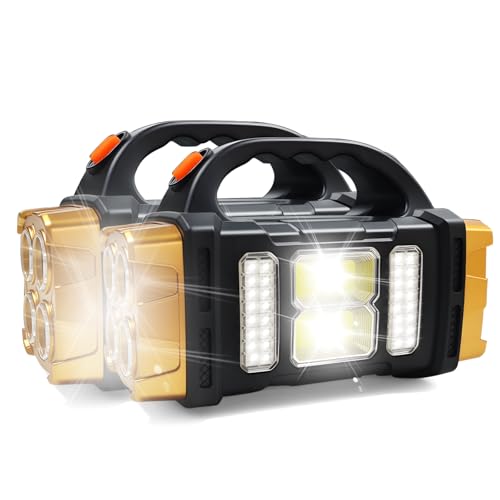 Solar Handheld Flashlight, 4 Lighting Modes Rechargeable LED Work Light, USB-C & Solar Powered Portable Lantern,Emergency Camping Light for Outdoor, Hiking, Power Outage (Gold-2pcs) - color: Gold-2pcs