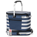 ALLCAMP Picnic Basket - Insulated Cooler, Thickening Foldable Picnic Basket with Removable Baskets & Sewn-in Frame, Basket for House Warming Gifts New Home(Blue White) - color: Blue White, size: Medium
