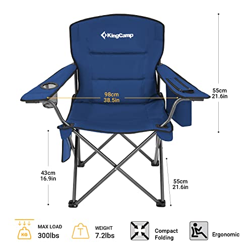 KingCamp Oversized Heavy Duty Camping Chairs 2 Pack, Padded Compact Folding Portable Chair with Cooler Cup Holder Side Pocket for Outdoor Sports Lawn Backyard Backpack Supports 300 lbs, Blue - color: Blue, size: 2 Pack