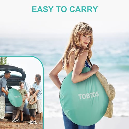 TOBTOS UPF 50+ Pop Up Beach Tent, Easy Set Up Beach Umbrella, Sun Shelter for 2-3 People UV Protection Portable Sunshade, Baby Canopy Cabana, Lightweight with Carry Bag - style: Mint Green for 3-4 Person