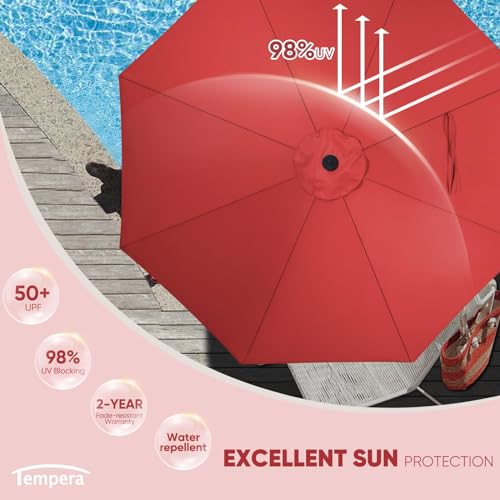 Tempera Patio Market Outdoor Table Umbrella with Push Button Tilt and Crank, Large Sun Umbrella with Sturdy Pole & Fade Resistant Canopy, Easy to Set - color: Rust Red, size: 10 FT