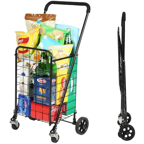 Foldable Shopping Cart with 360° Wheels, Collapsible & Lightweight Utility Cart for Groceries, Laundry, Travel, All-Purpose Rolling Trolley with Comfort Grip (Black, Small) - size: Small - Basic