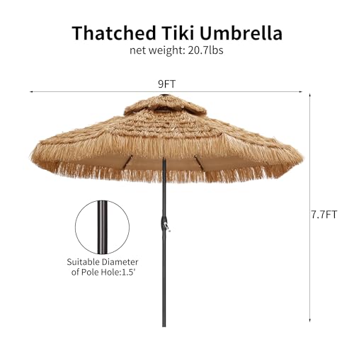 GDY 9 ft 2-Tier Solar Tiki Umbrella, 32 LED Ligths Hula Thatched Tiki Umbrellas, Straw Umbrella, Pool, Patio, Beach