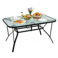 Tangkula 55" Patio Dining Table for 6, Rectangle Outdoor Dining Table with Tempered Glass Tabletop, Umbrella Hole & Metal Frame, 6-Person Outside Dining Table for Backyard, Lawn, Deck & Poolside - size: 55" x 35" x 28"