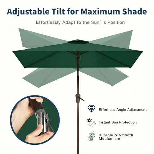 6.5' x 10' Rectangular Patio Umbrella Large Outdoor Market Umbrella w/UV Protection, Push Button Tilt and Crank Lift, Rectangle Table Umbrella for Garden, Deck, Pool, Patio, Forest Green - color: Forest Green