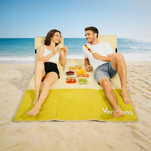 2-Person Portable Beach Lounge Chair with Carry Bag - Lightweight Outdoor Picnic Mat with Back Support for Beach Picnic Concerts Camping & Park (Beige and Yellow) - color: Beige and Yellow