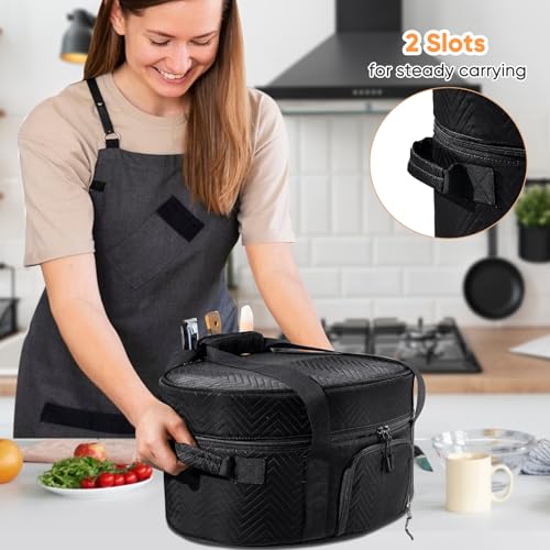 Insulated Slow Cooker Carrying Bag for 6-8 Quart CrockPot and Hamilton Beach Slow Cooker with See-thought Window, Portable Carrier Case with Adjustable Band and Accessory Pocket - color: Black