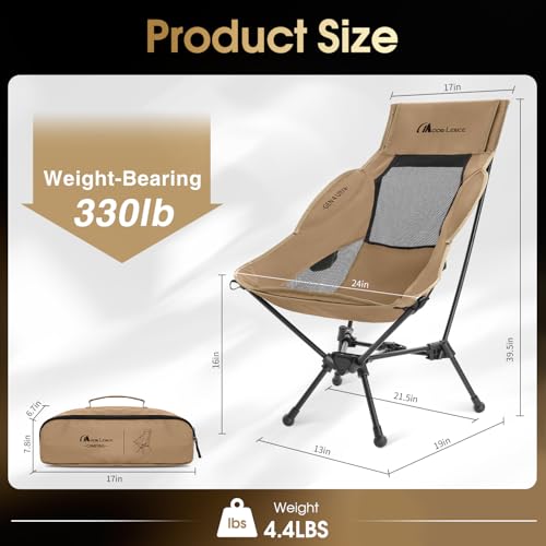 MOON LENCE High Back Folding Camping Chair, 330lbs Portable Compact Chair with Wide Seat & Ergonomic Back Support (Khaki) - color: Khaki, size: Max