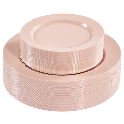 Fijinhom 100PCS Pink Disposable Plates for 50 Guests Including 50PCS 10" Dinner Plates & 50PCS 7" Dessert Plates, Pink - color: Pink, size: 50 Guests-100pcs