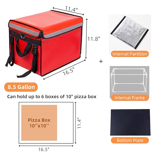 TooCust Red Insulated Bags For Food Delivery 16.5" x 11.4" x 11.8", Commercial Insulated Food Delivery Bag w/Divider, Waterproof & Foldable Catering Bag - color: Red, size: 32 L