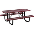 Global Industrial 6’L Rectangular Picnic Table, Expanded Metal, Red Thermoplastic Coating, Attached Benches, 1-1/2” Umbrella Pole Hole, Outdoor-Rated, 1000 lb Capacity, 72” x 30” Tabletop - color: Red
