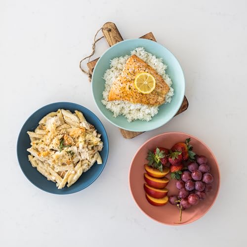 Grow Forward Premium Wheat Straw Pasta Bowls - 42oz Unbreakable Wide & Shallow Dinner Plate Bowls Set of 6 - Microwave Safe Reusable Plastic Pasta Bowls for Kids, Adults, Salad, Camping, RV - Tropical - color: Tropical, size: 42oz