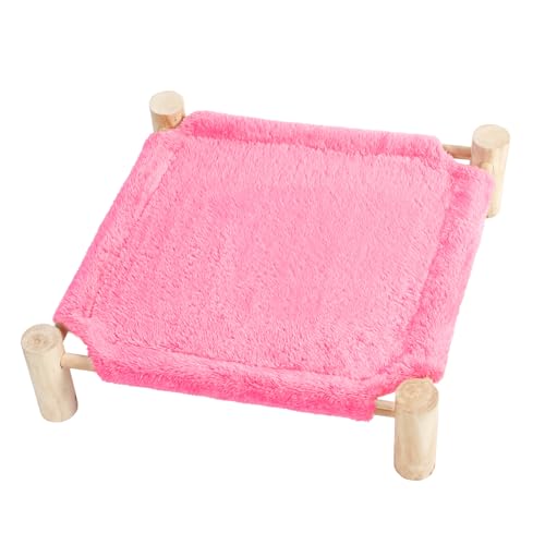 Patas Lague Cat and Dog Hammock Bed for Small Dogs, Brethable Wooden Cat Pet Rabbit Elevated Bed Cots Furniture for All Seasons Fleece Hot Pink - color: Fleece Hot Pink