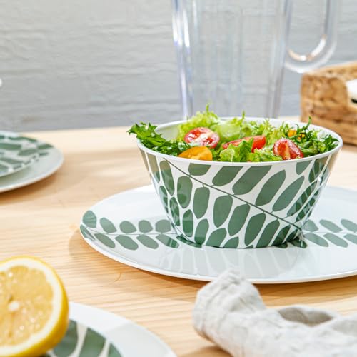 Bzyoo 12-Piece Melamine Dinnerware Set - Leaf | Lightweight, Durable, BPA-Free | Dishwasher Safe Dish Set for Indoor & Outdoor Use - Perfect for Camping, BBQs, Kids - color: Leaf Green