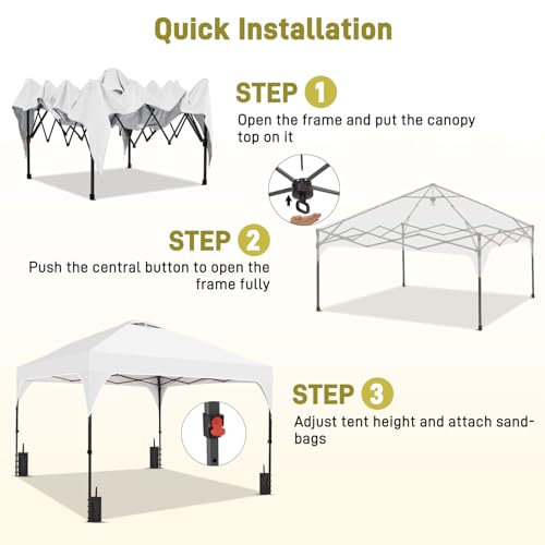 8x8 FT Canopy Tent, 1-Button Push Pop Up Canopy with 4 Sandbags and Carrying Bag, Instant Outdoor Gazebo Shelter - color: White, size: 8x8