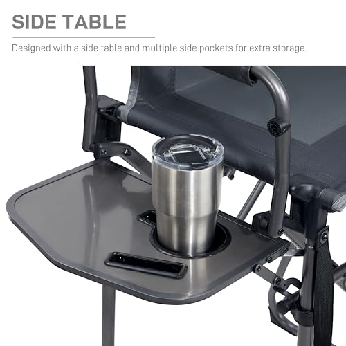 EVER ADVANCED Portable 30.7" Seat Height Tall Folding Camping Chair Directors Chair High Foldable Bar Stool with Side Table for Makeup Artist, Sports Event, Craft Show, Supports 350LBS - color: Grey