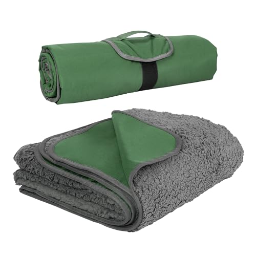 Tirrinia Large Waterproof Outdoor Blanket, Soft Warm Windproof Stadium Blanket with Sherpa Fleece and Foldable for Outdoor Sport, Baseball, Football, Beach, Concerts, Car - color: Green, size: 51”x 59”