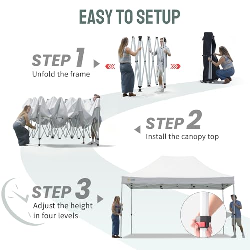 CROWN SHADES 10x15 Pop Up Canopy Tent, Thicken Frame Commercial Heavy Duty Tent, 8 Stakes & 4 Sandbags & 4 Ropes, Outdoor Canopies for Events, Parties,White - color: White, size: 10x15